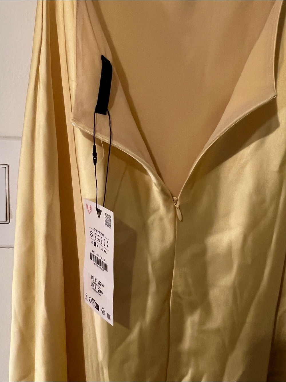 Zara Butter Yellow Satin Midi Slip Dress with Spaghetti Straps size s - Picture 7 of 9